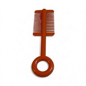 Vtg Two Sided Mod Hair Styling Teasing Comb W/Ring Grip Handle Plastic Orange